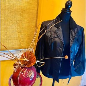 Women’s Vintage Chia 100% Black Leather  Jacket Size large with sheer sleeves